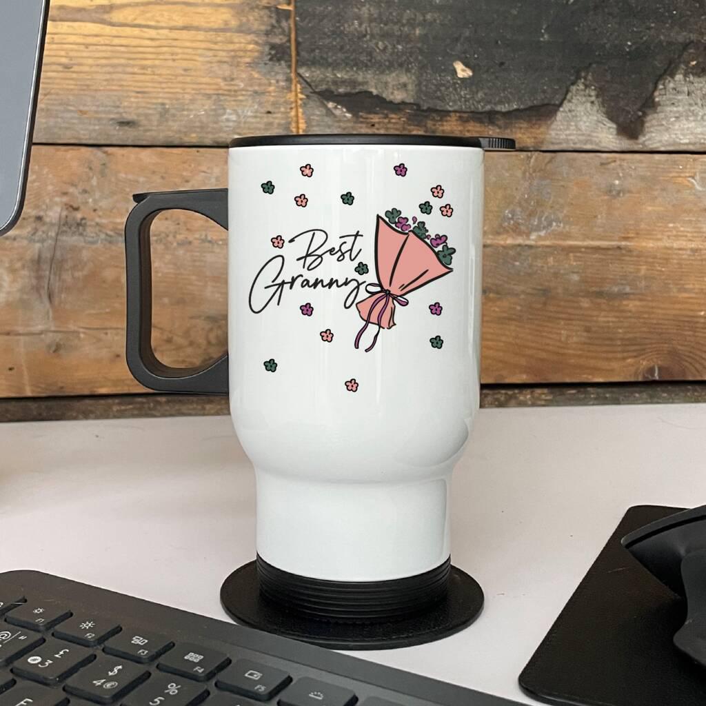 Personalized Floral Travel Mug for Granny: Stainless Steel Keepsake