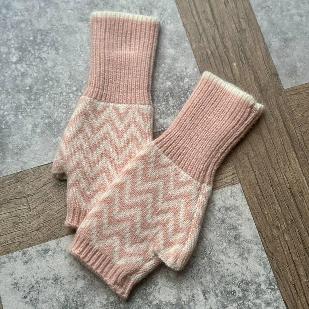 Personalised Fingerless Pink Herringbone Gloves