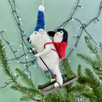 Personalised Polar Bear And Penguin Felt Skiing Bauble