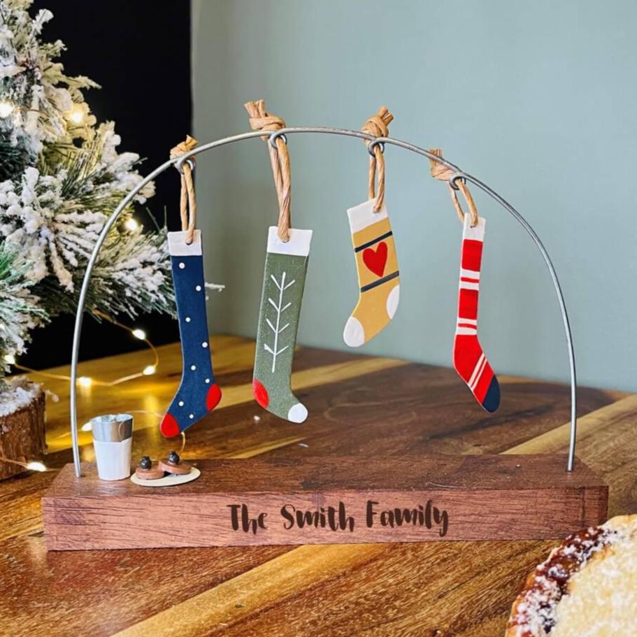 Personalised Family Christmas Stockings Wooden Block