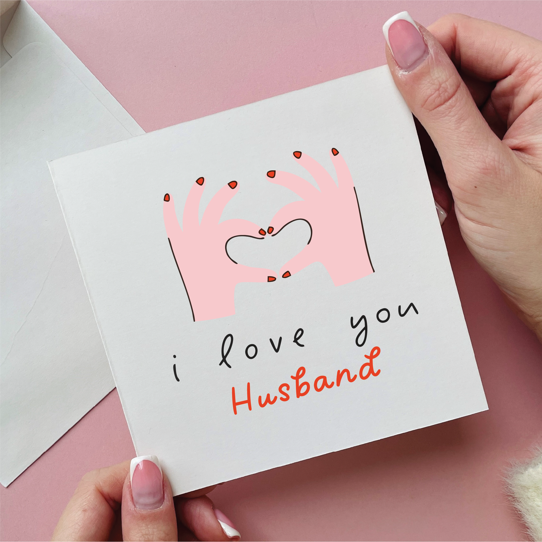 I Love You Husband Heart Hands Card