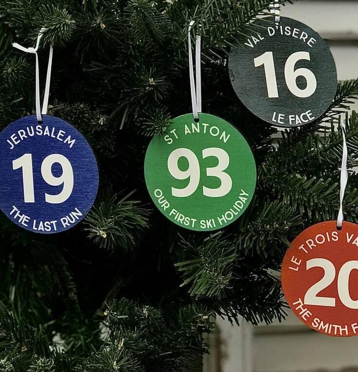 Personalised Skiing Piste Marker Christmas Decoration