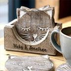 Personalised Pack Of Six Wooden Cat Coasters