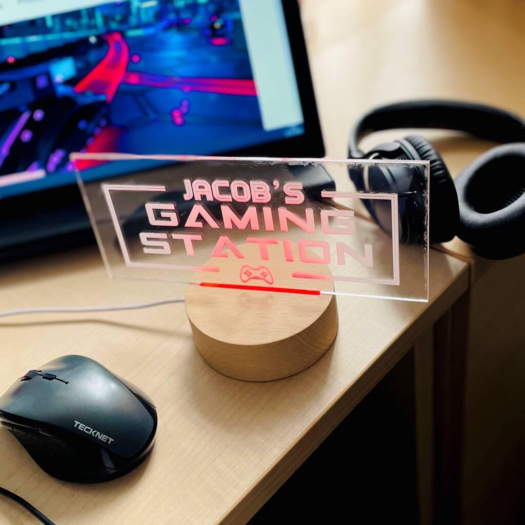 Personalised Light Up Gaming Station Sign