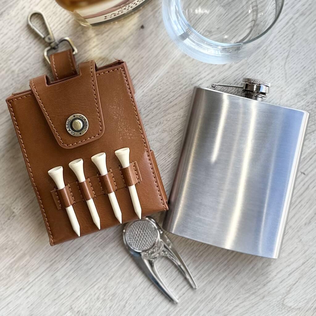 Personalised Golf Hip Flask Gift Set