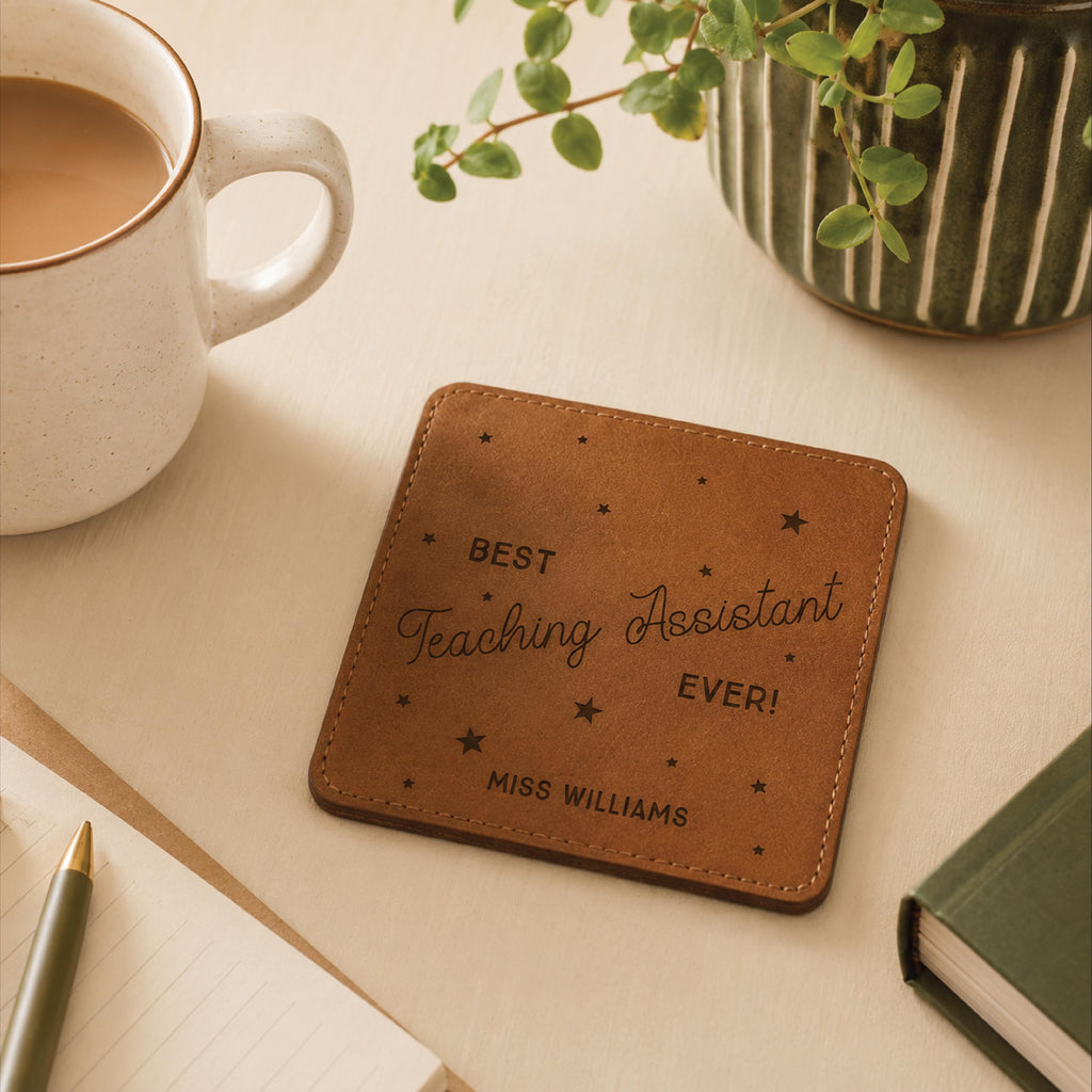 Personalised Best Teaching Assistant Ever Leather Effect Coaster