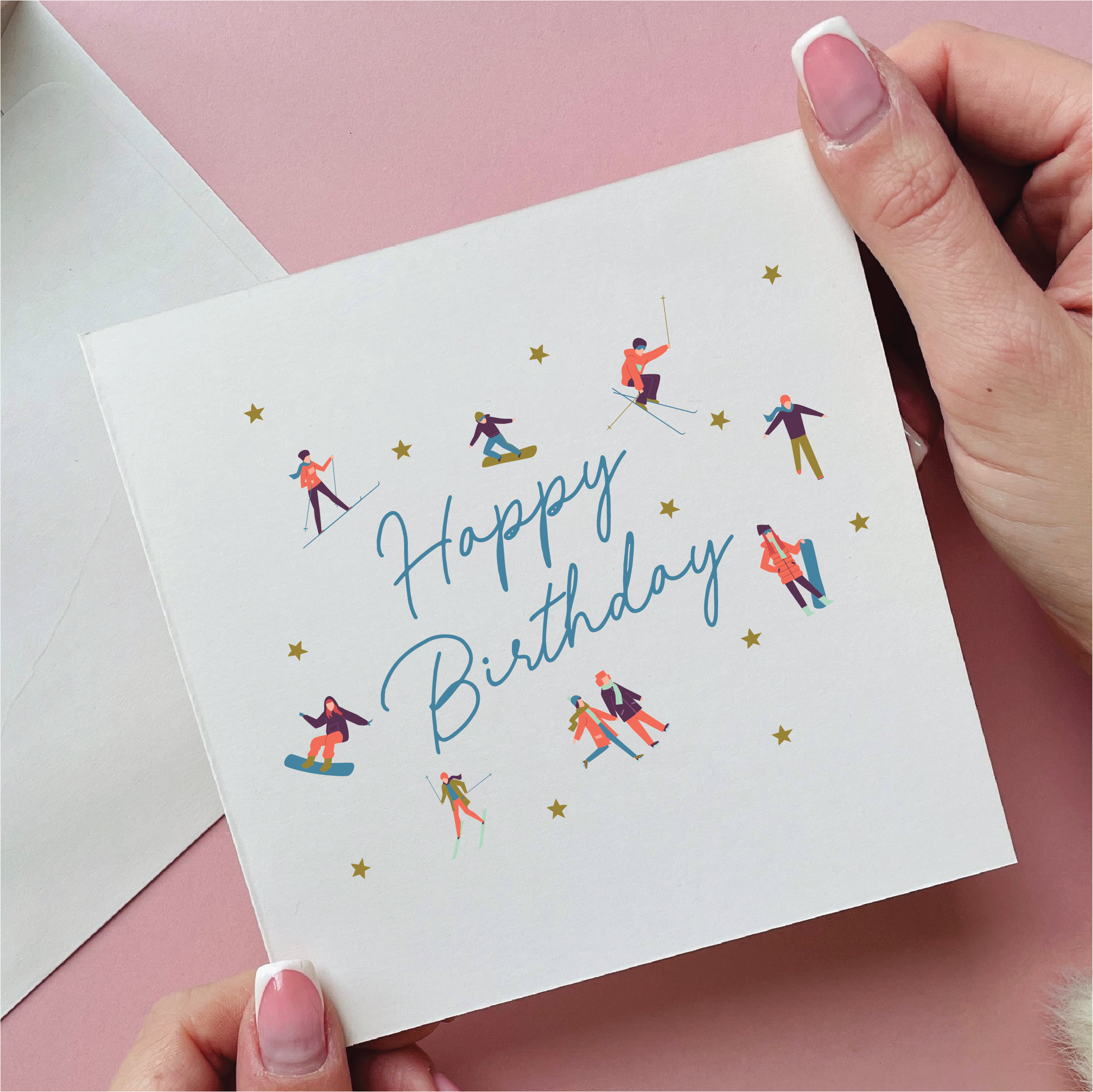 Mountain People Skiing Birthday Card