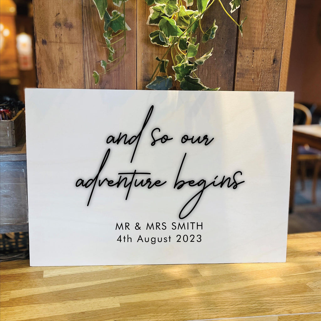 And So Our Adventure Begins Personalised Wooden Wedding Sign