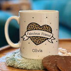 Personalised Leopard Heart Fabulous Friend Mug