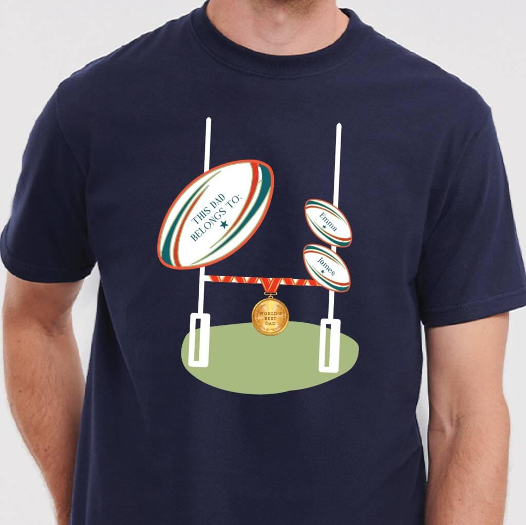 Personalised Dad Belongs To Rugby T Shirt