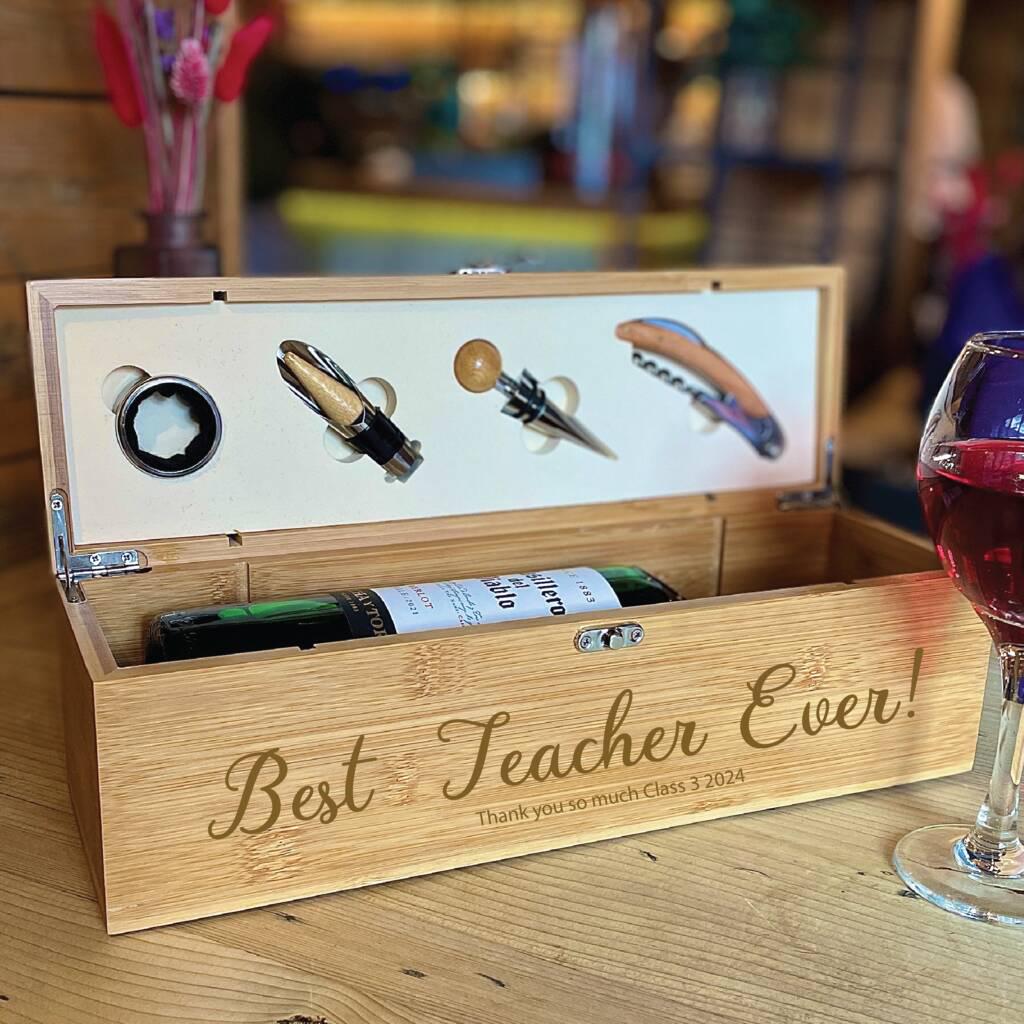 Personalised Script Best Teacher Ever Wine Bottle Gift Box
