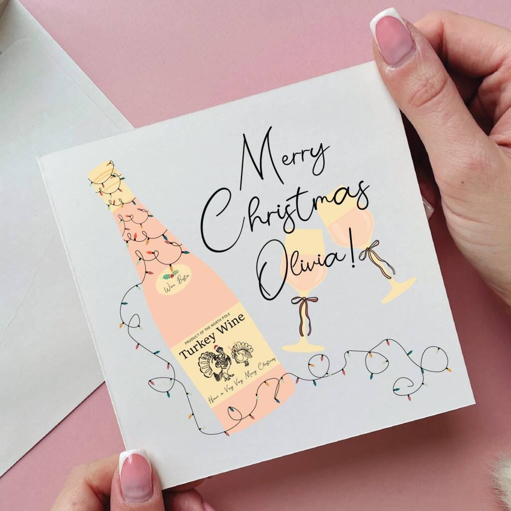 Personalised Turkey Wine Christmas Card