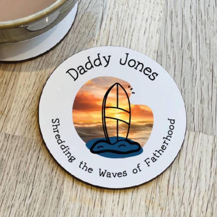 Personalised Surfing Dad Coaster