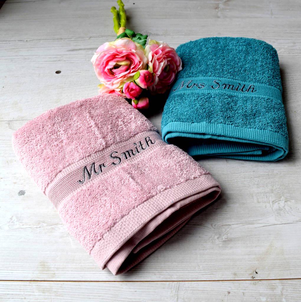 Personalised Dusky Pink And Blue Wedding Towels