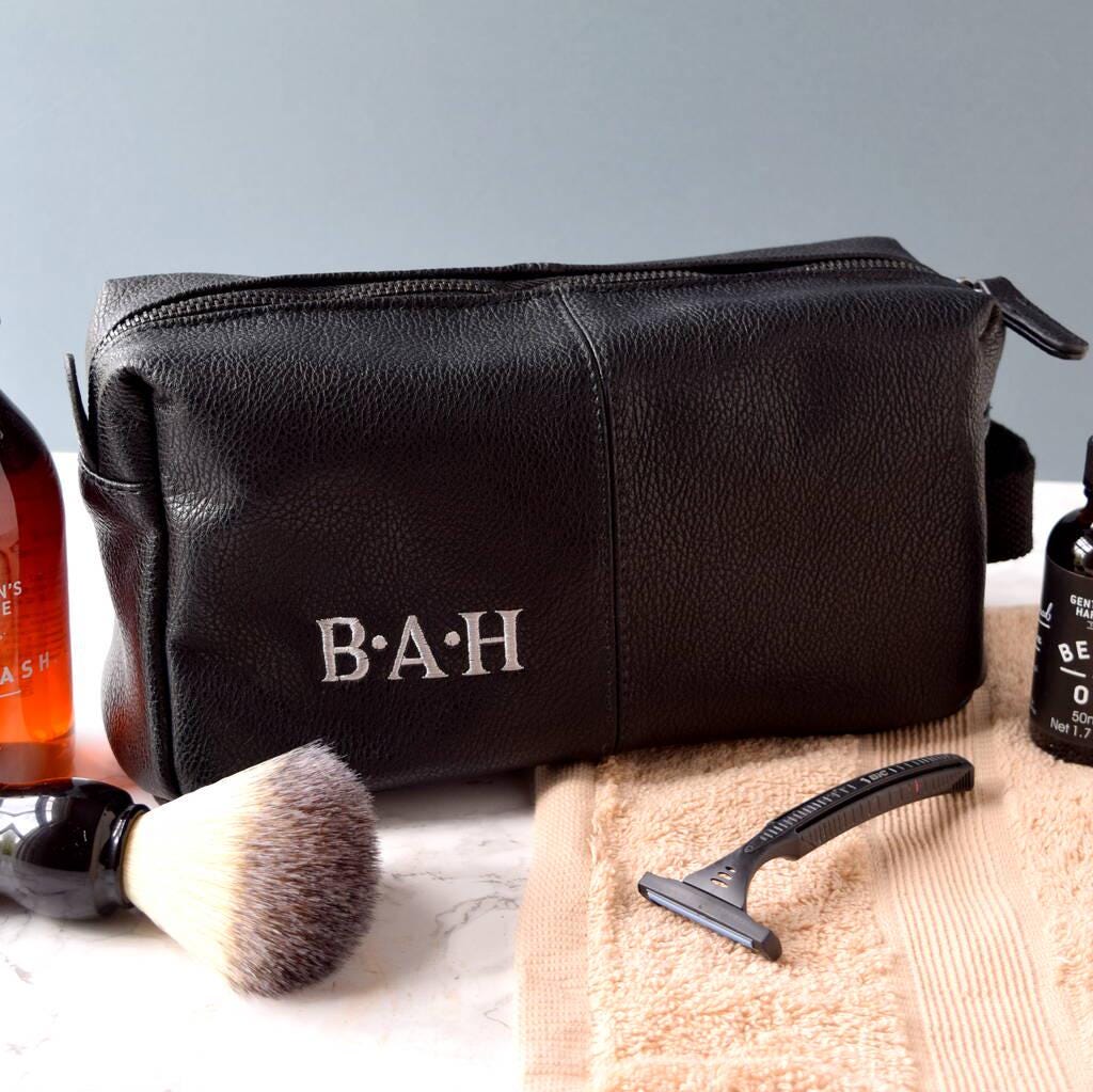 Personalised Leather Effect Men's Wash Bag