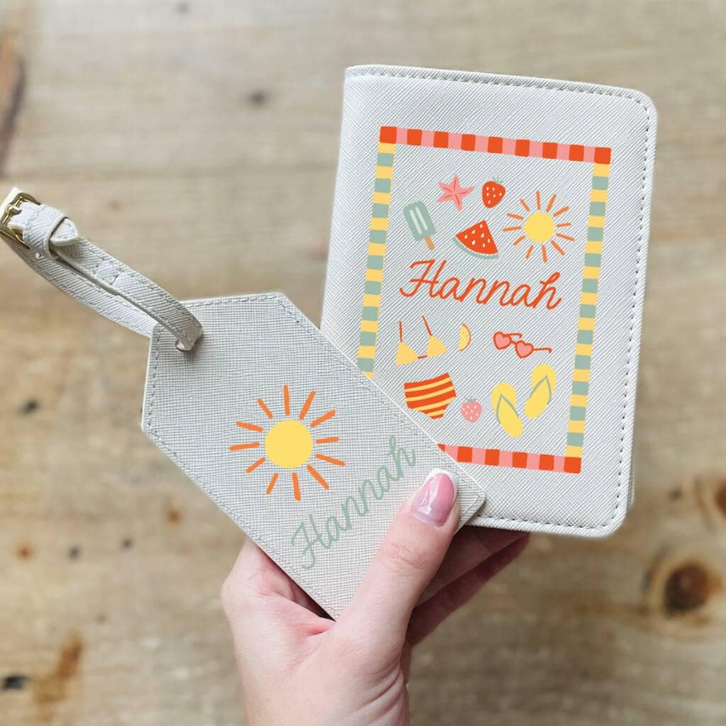 Personalised Summer Drawings Passport Cover And Luggage Tag