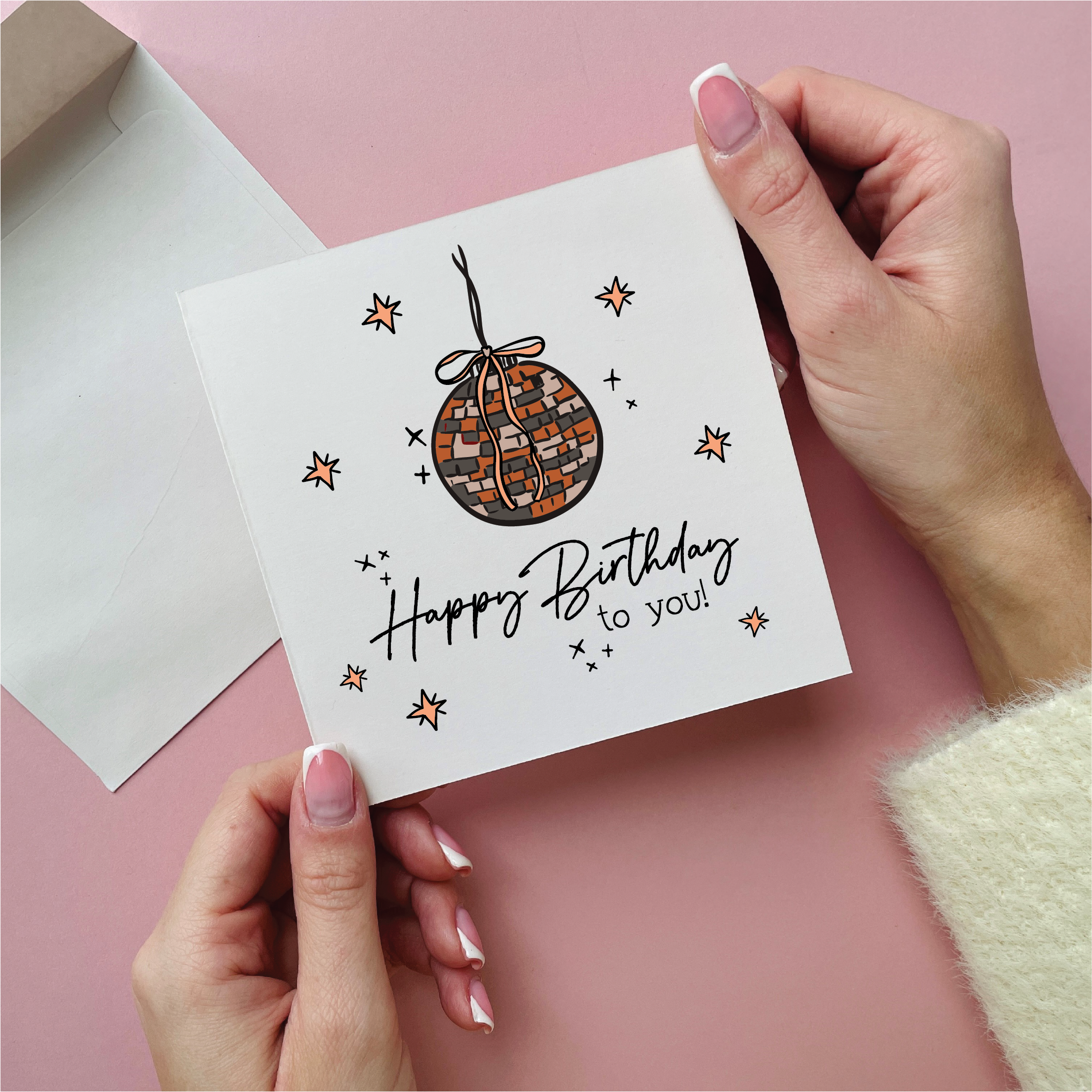 Orange  Disco Ball Happy Birthday To You Card
