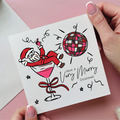 Santa in a Cocktail Very Merry Christmas Card