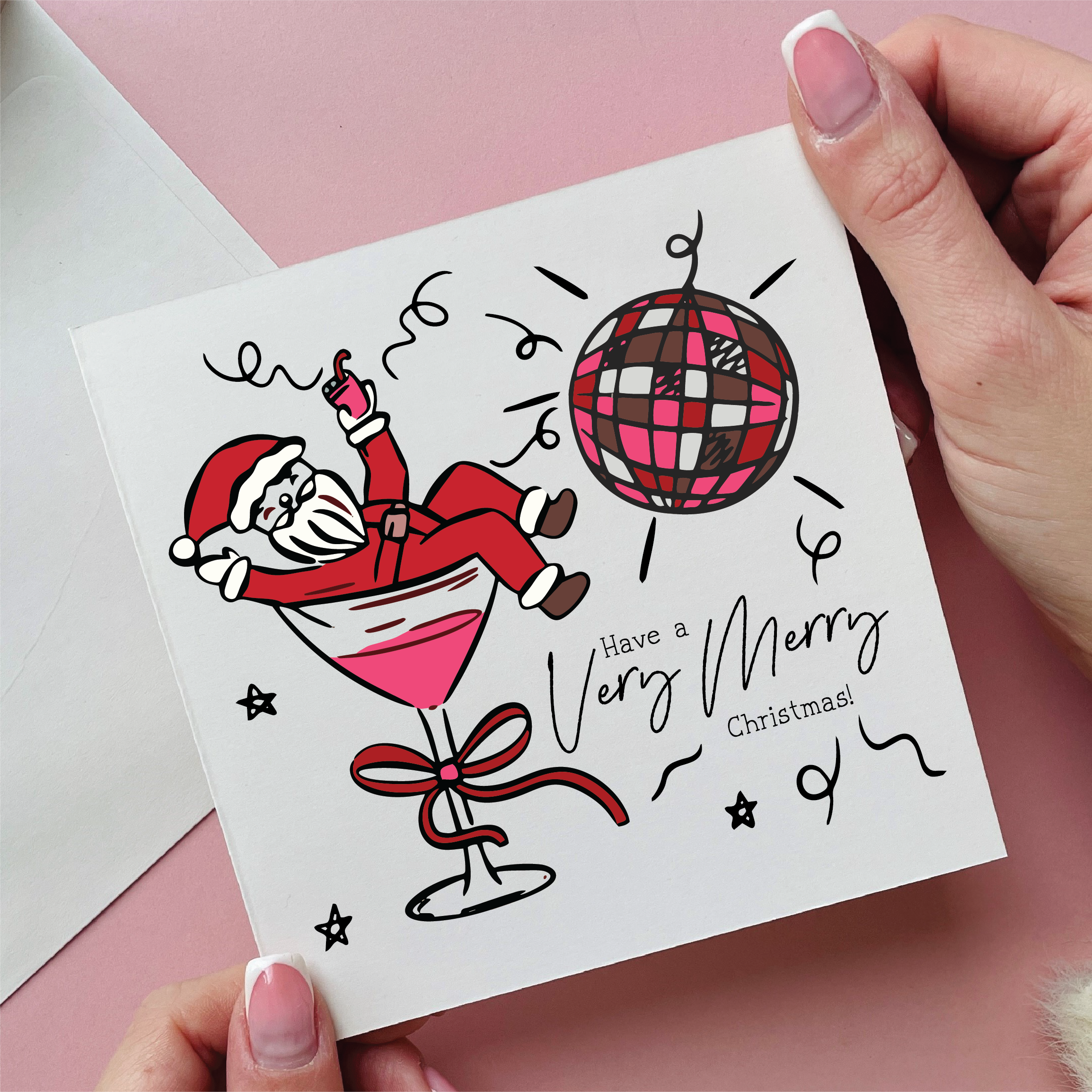 Santa in a Cocktail Very Merry Christmas Card