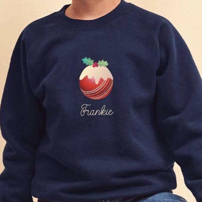 Kids Cricket Christmas Pudding Jumper