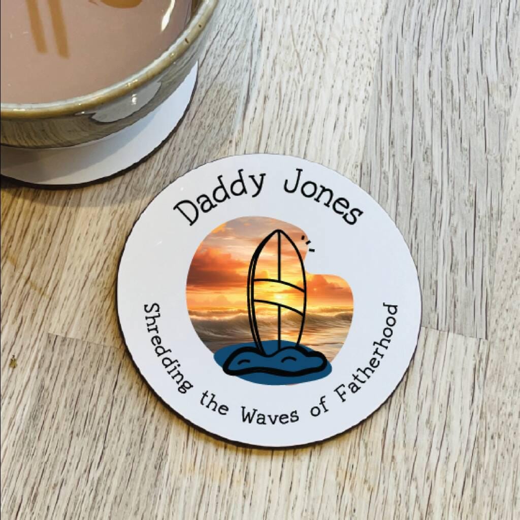 Personalised Surfing Dad Coaster