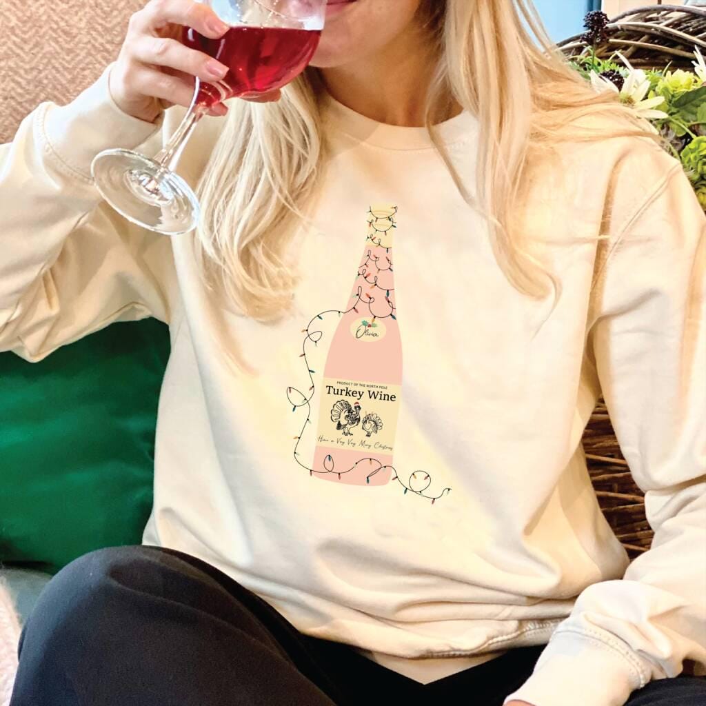 Personalised Turkey Wine Christmas Jumper: Funny Wine Lover Sweater