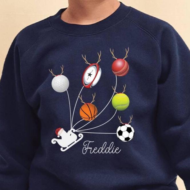 Sports Balls As Reindeer Kids Christmas Jumper