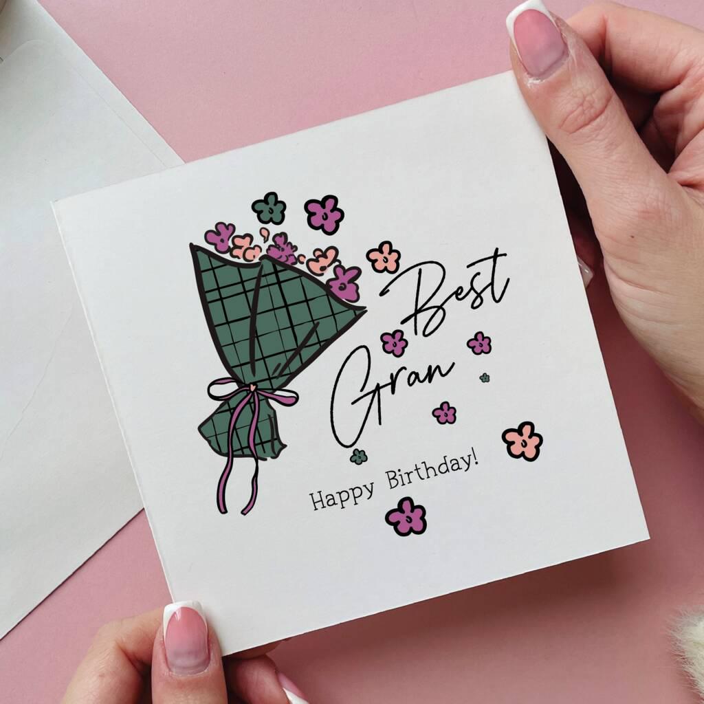 Personalized Floral Birthday Card for Gran: Custom Message