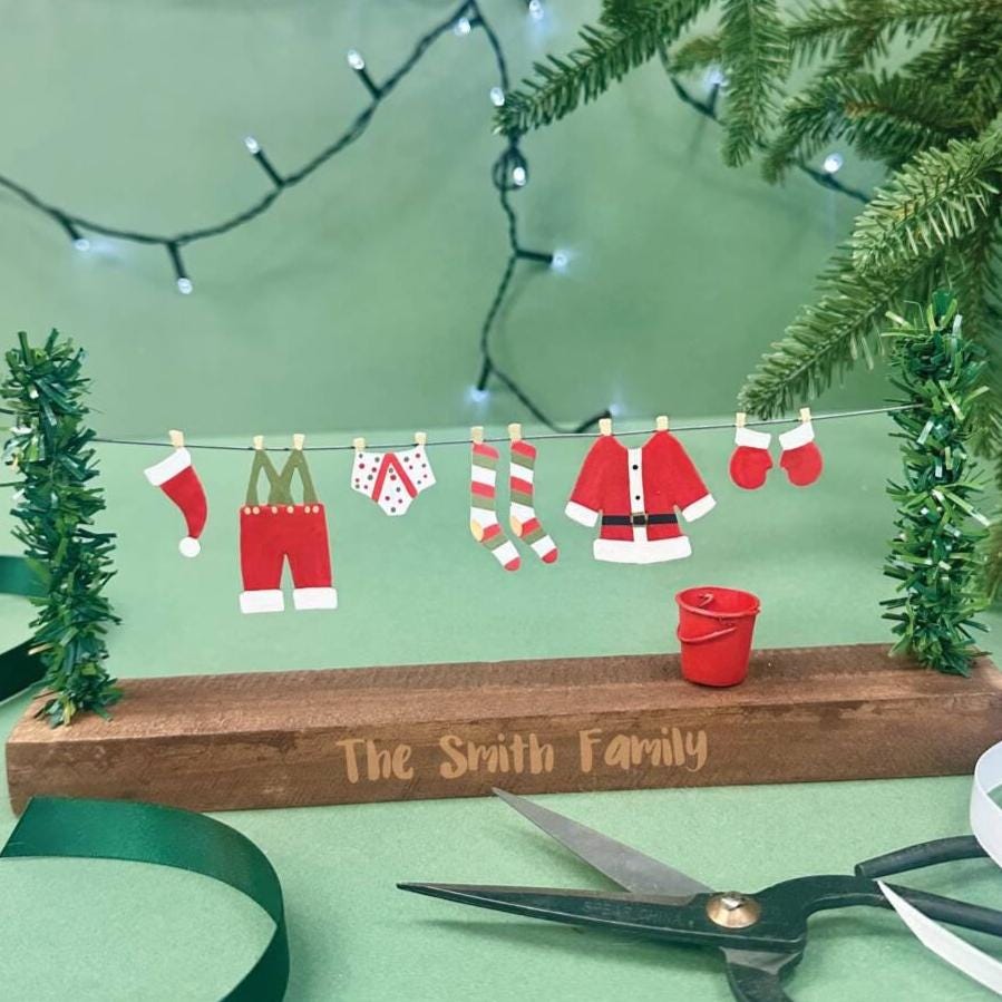 Personalised Santa's Washing Line Wooden Block