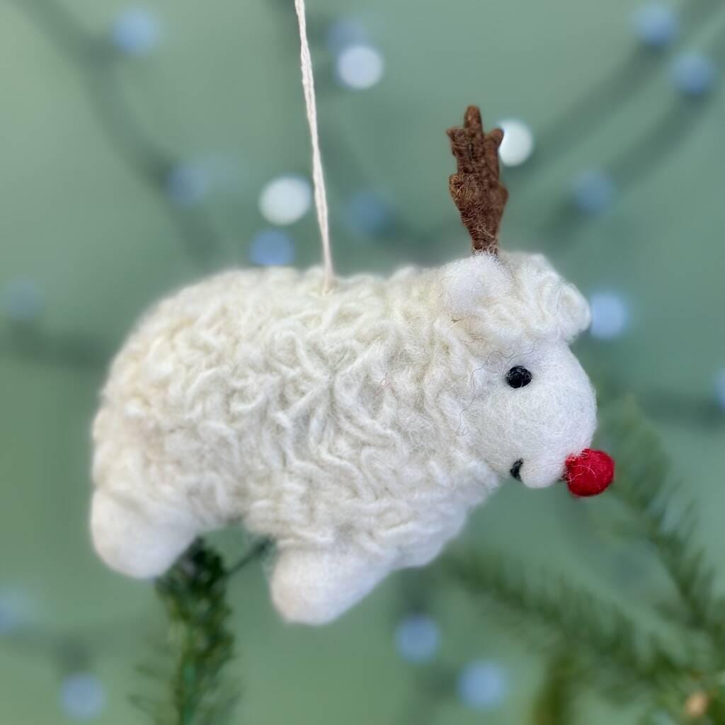 Personalised Felt Rudolph Sheep Christmas Bauble