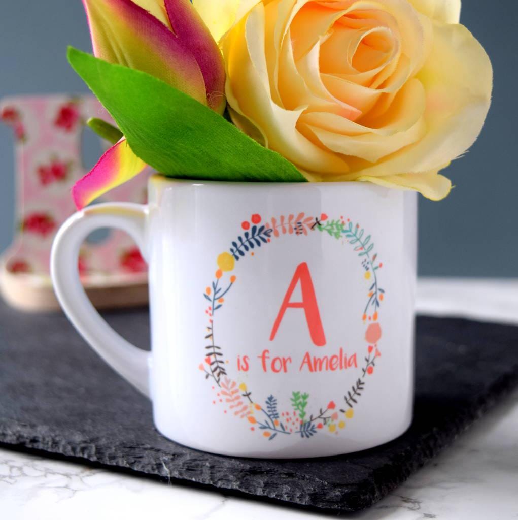 Personalised Children's Wreath Initial Mini Mug