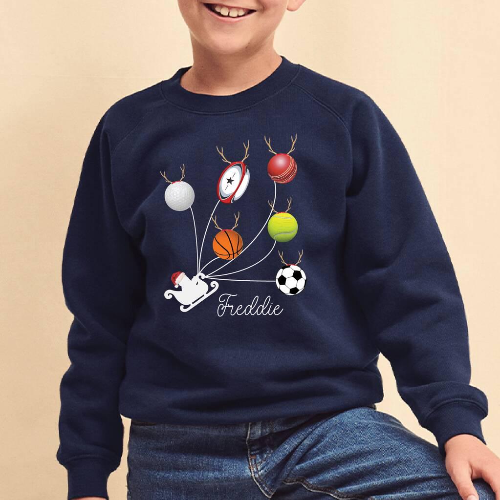 Sports Balls As Reindeer Kids Christmas Jumper