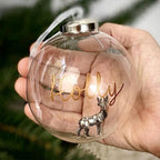 Personalised Silver Reindeer Glass Bauble