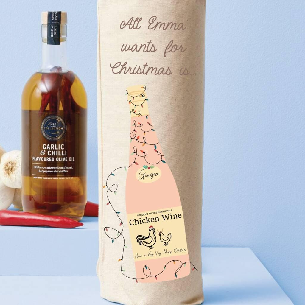 Personalised All I Want For Christmas Is Chicken Wine Bottle Bag
