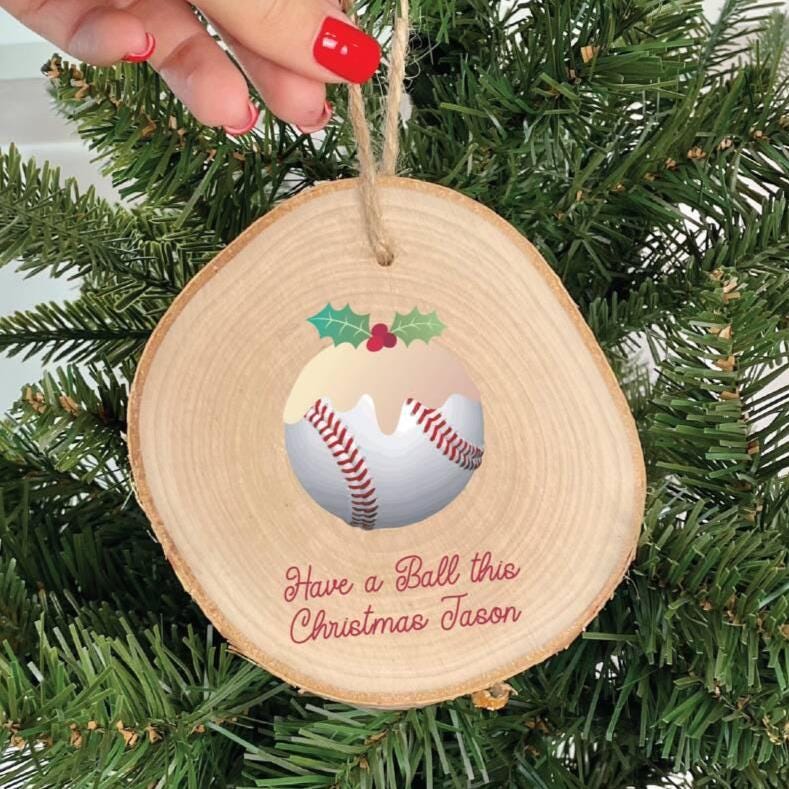 Personalised Baseball Christmas Pudding Decoration