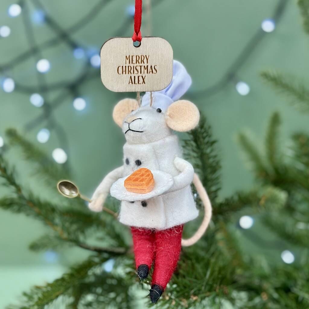 Personalised Felt Waffle Chef Christmas Decoration