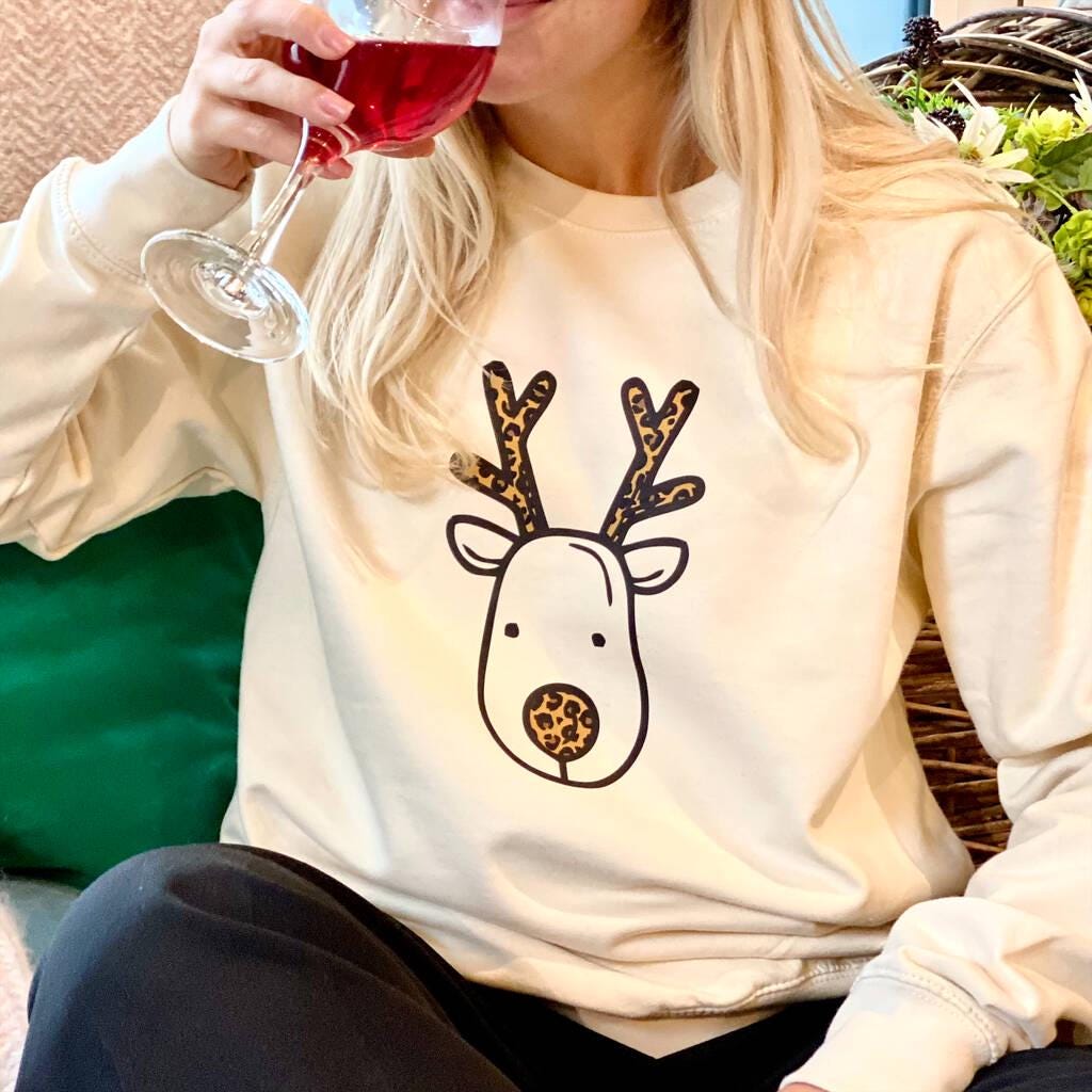 Personalised Leopard Print Rudolph Christmas Jumper