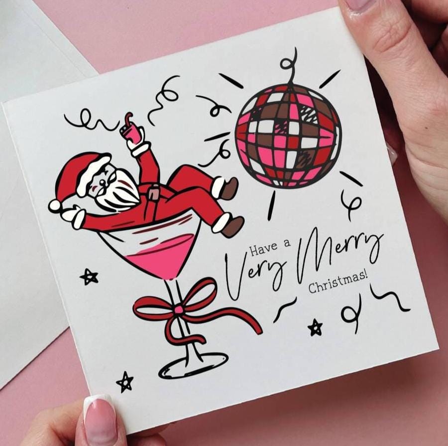 Personalised Santa In A Cocktail Very Merry Christmas Card
