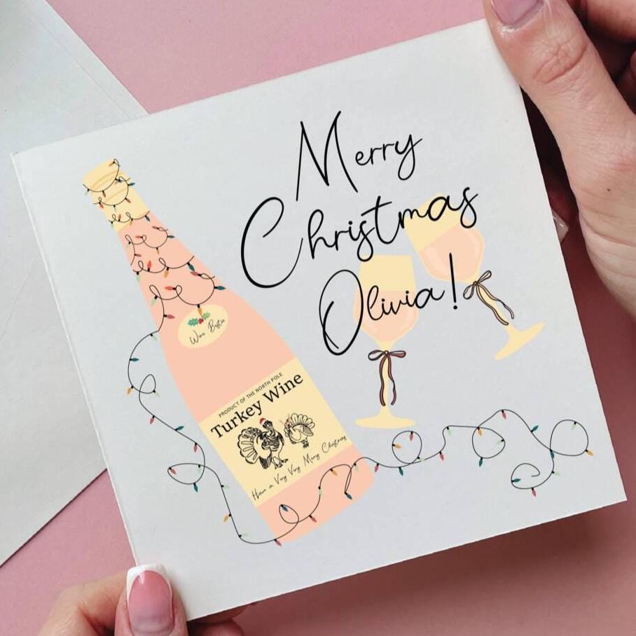 Personalised Turkey Wine Christmas Card