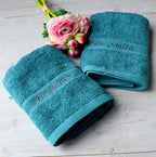 Personalised Dusky Pink And Blue Wedding Towels