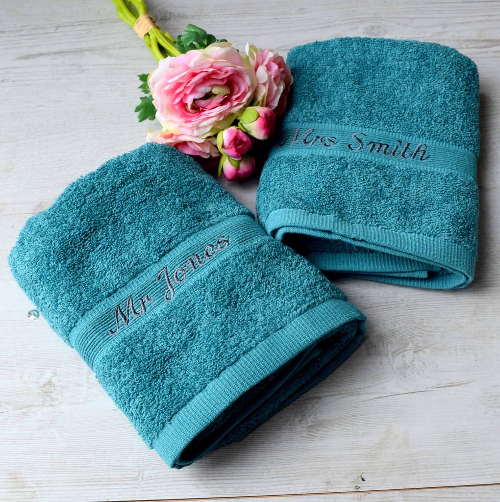 Personalised Dusky Pink And Blue Wedding Towels