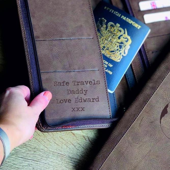 Personalised Brown Travel Wallet With Secret Message
