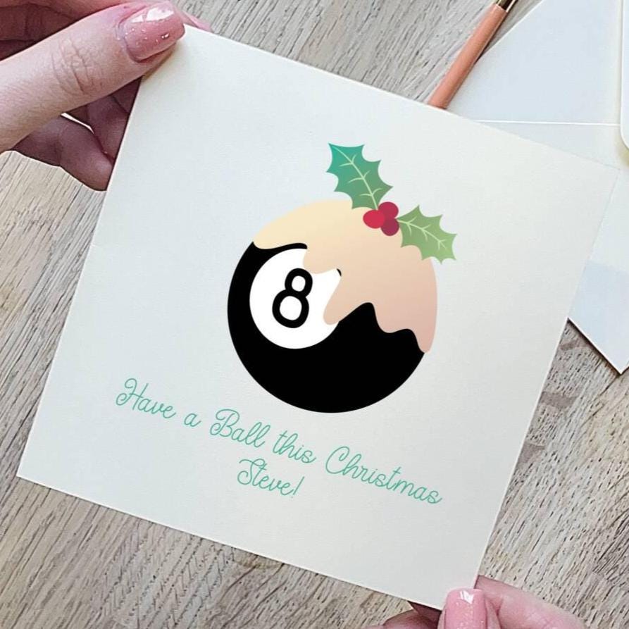 Personalised Christmas Pudding Snooker Christmas Card