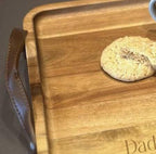 Personalised Acacia Tray With Leather Handles