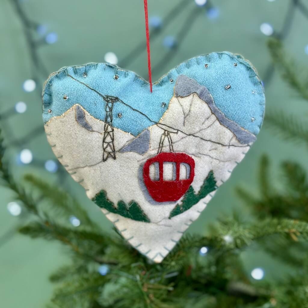Personalised Fabric Heart Skiing Bauble