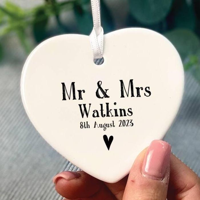 Personalised Wedding And Date Heart Decoration