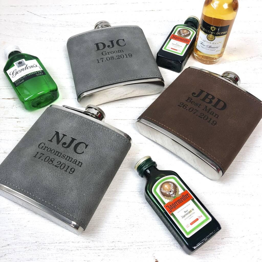 Personalised Leather Effect Groomsman Hip Flask