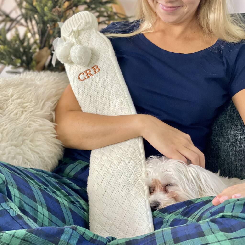 Extra Long Personalised Knitted Hot Water Bottle