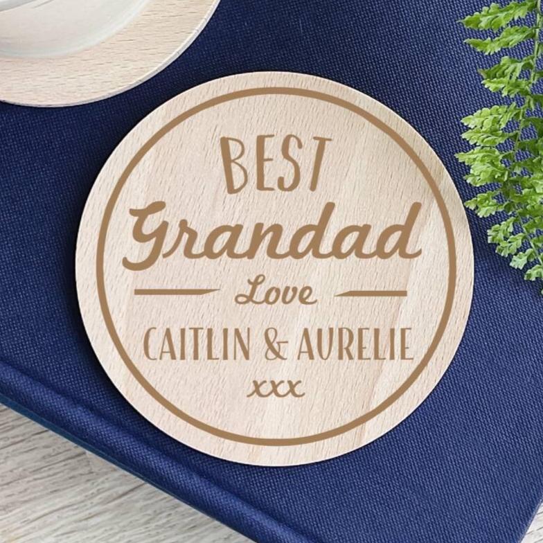 Engraved Wooden Grandad Coaster: Personalized Grandkids Gift