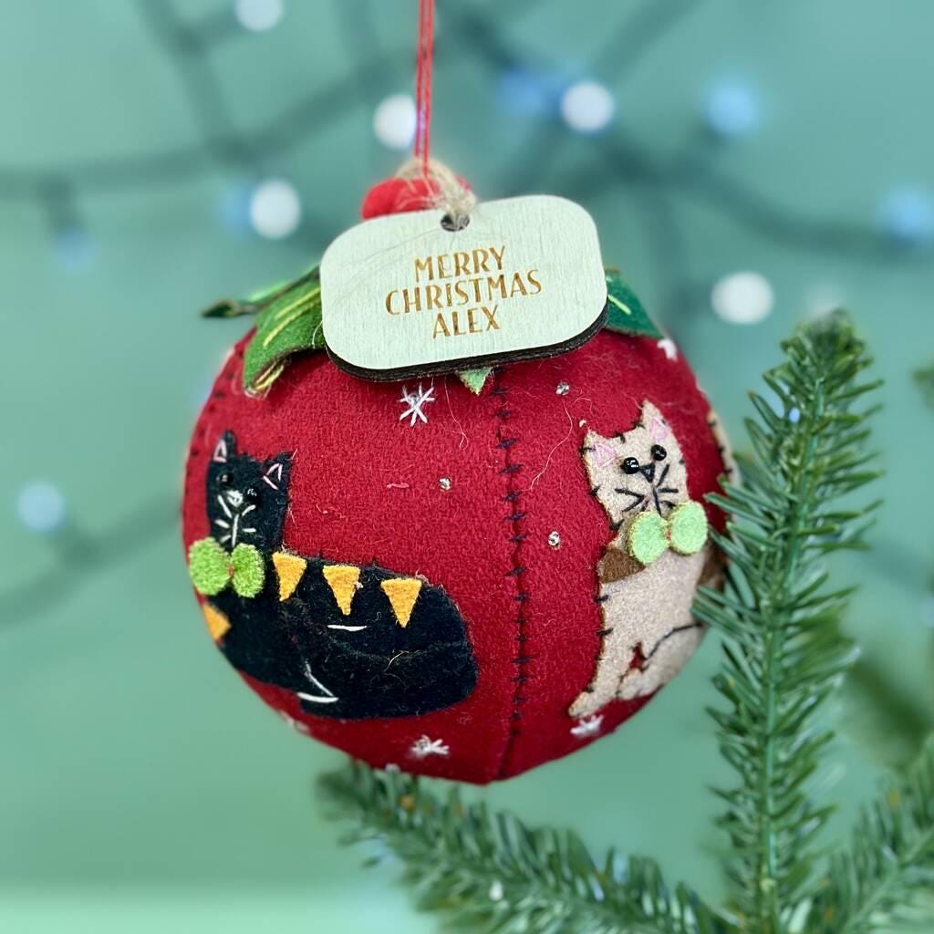 Personalised Cat Lover Felt Christmas Bauble